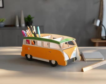 Retro Camper Van Desk Organizer | Laser Cut File SVG DXF, Travel Decor (Digital Download)