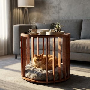 Modern Pet Side Table Cat House, Mid Century Dog Bed CNC Files (Digital Download)