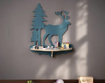 Estantería de pared con diseño de ciervo, archivos de corte láser / Organizador de madera 3D, decoración de animales del bosque (descarga digital)