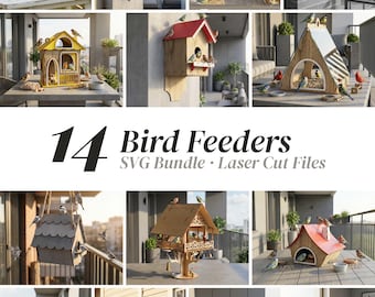 Bird House SVG Bundle, 14 Bird Feeder Laser Cut Files, Birdhouse Glowforge xTool Projects, Garden Decor DXF, Digital Download