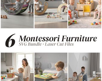 Lot de 6 fichiers SVG de mobilier Montessori, plans de chaise à bascule pour enfants avec arche d'escalade, outil Glowforge xTool