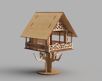 Treehouse dollhouse laser cut files treehouse dxf glowforge wood decor plywood vector template DXF 4,6,8mm Bird feeder vector laser template