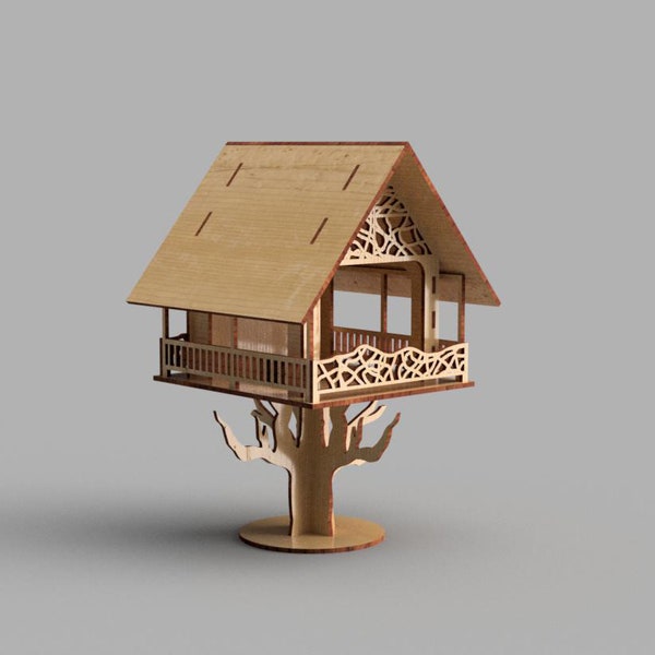 Cabane dans les arbres, maison de poupée, fichiers découpés au laser, cabane dans les arbres, dxf, glowforge, décoration bois, contreplaqué, vecteur, DXF, 4,6,8 mm, mangeoire oiseaux, vecteur, gabarit