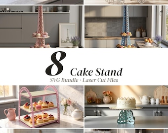 8 Cake Stand SVG Bundle, Laser Cut Files: Wedding Carriage, Eiffel Tower Dessert Stands, Glowforge xTool