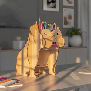 CNC Wood Bulldog Desk Organizer Plans: 3D Puzzle Template (3mm) (Digital Download)