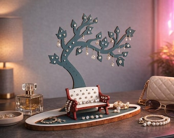 Jewelry Tree Stand Laser Cut Files, Garden Bench Earring Organizer SVG (Digital Download)