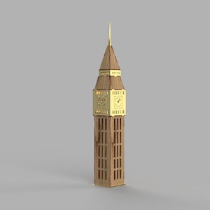 Modelo de madeira da torre do Big Ben, quebra-cabeça 3D, arquivo SVG DXF, arquivo vetorial cortado a laser, cdr dxf, roteador cnc cortado a laser, arquivos de modelo de Londres, 3, 4, 6, 8 mm.