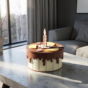Caja para dulces de pastel de cumpleaños 3D SVG: Archivo de madera para corte láser