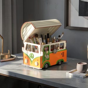 Camper Van SVG Organizer Box SVG Desk Organizer Wood Laser Box Design Small Wooden Box Plywood Box Storage Box SVG Box DXF Glowforge Plans