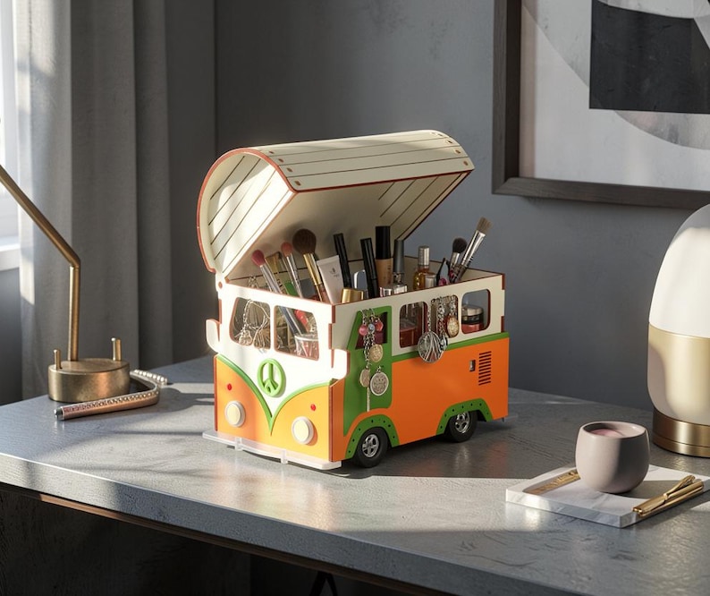 Camper Van SVG Organizer Box SVG Desk Organizer Wood Laser Box Design Small Wooden Box Plywood Box Storage Box SVG Box DXF Glowforge Plans