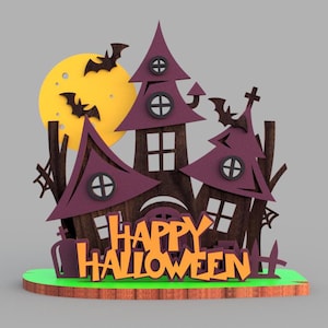 File SVG per taglio laser di Halloween Haunted House, Happy Halloween svg, Decorazioni fai da te 3D spettrali svg dxf svg ai pdf, Download digitale istantaneo in 2 dimensioni