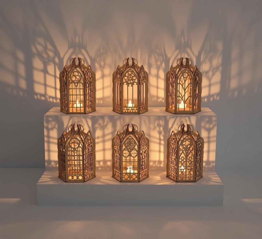 Gothic Lamp Vector Gothic Lantern SVG Bundle: Cathedral Shadow Lamp, Wedding Decor ...