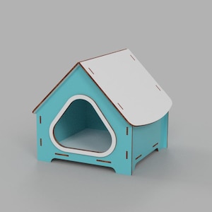 Archivo SVG de casa de perro, casa de perro cortada con láser, casa de gato SVG, casa de animales Glowforge CDR DXF SVG PDF, plantilla CNC de corte láser de casa de gato de 6,8,10,12 mm.