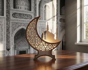 Ramadan Moon Lamp Laser Cut File | 3D Crescent Mosque SVG (Digital Download)