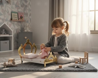 Princess Doll Bed SVG | Glowforge xTool Laser Cut Files | Crown Dollhouse Bed in 3 Sizes, Miniature Furniture DXF