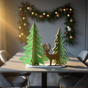 3D Kerstboom Hert Scène SVG: Boslandschap Lasersnijbestanden (Digitale Download)