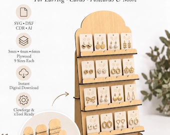 9 Sizes Tiered Display Stand SVG Bundle, Arched Ring Earring Jewelry Holder, 3mm 4mm 6mm, Laser Cut Files, Glowforge xTool Plywood Acrylic