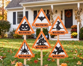 Halloween Door Sign SVG Bundle: Layered Wood Art Garden Stakes (Laser Cut Files)