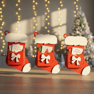 Archivo SVG de calcetín navideño, caja de Nochebuena cortada a láser (descarga digital)