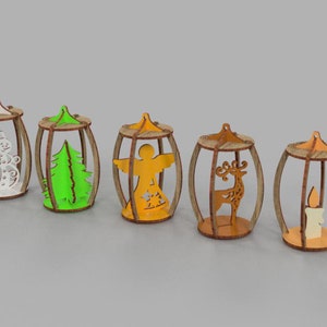 File di taglio laser in formato SVG per ornamenti natalizi, 5 modelli per ornamenti per l&#39;albero di Natale, giocattoli per l&#39;albero di Natale in formato SVG da 4 mm.