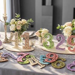 Floral Laser Cut Wedding Table Numbers, Ornate Reception Decor (Digital Download)
