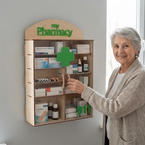 Erste-Hilfe-Set aus Holz, SVG: Wand Medizinschrank Laser Cut Datei (Digitaler Download)