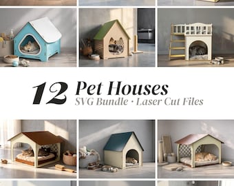 Cat House SVG Bundle, 12 Dog House Laser Cut Files, Pet Bed Glowforge xTool Projects, Wood Pet Furniture DXF, Digital Download