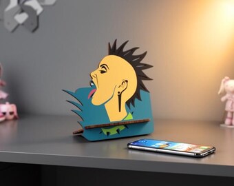 3D Punk Phone Stand SVG: Laser Cut File (4mm Material Thickness)