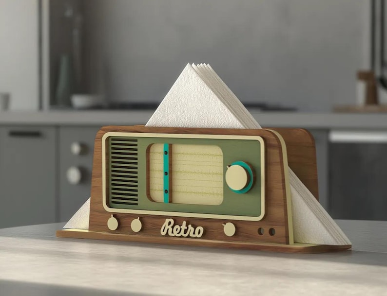 Retro Radio Wooden Napkin Holder Svg: Laser Cut File (SVG, DXF, PDF) image 4