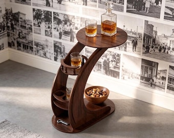 Planos de mesa de minibar de contrachapado curvo, guía para construir un puesto de bebidas moderno (descarga digital)