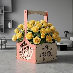 Cesta de flores cortada con láser SVG: Plano de cesta de Pascua de madera (3-6 mm)