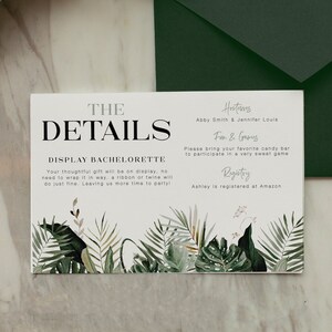 Bearbeitbare tropische Detail Karte Tropisch wie seine heiße Junggesellenabschied Hochzeit Braut Monstera Blatt DIY druckbare Dekor Tisch Menü 1903