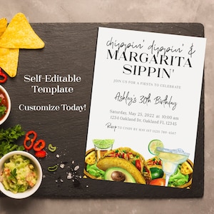 Editable Chippin Dippin & Margarita Sippin Tequila Tacos Birthday Invitation Idea Printable Template Mexican Invite Instant Download 2803