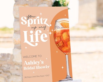Editable Bridal Welcome Sign Aperol Spritz Orange Bridal Shower Love First Spritz Spring Brunch Summer Wedding Shower Happy Hour Sign 2605
