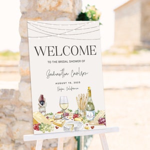 Editable Sips & Dips Charcuterie Welcome Sign | Watercolor Wine Tasting Cheese Girls Night Ideas Grazing Table Bridal Happy Hour 1515