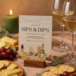 Sips and Dips Invite – Editable Charcuterie Wine 'n Cheese Night Template – Girls Party Night Corjl Invitation – Instant Download 1515