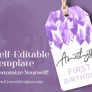 Editable Crystal lavender Favor Tag | You’re a Gem Purple Printable Ring Custom Self-Edit Classroom Birthday Tag Instant Download 1108