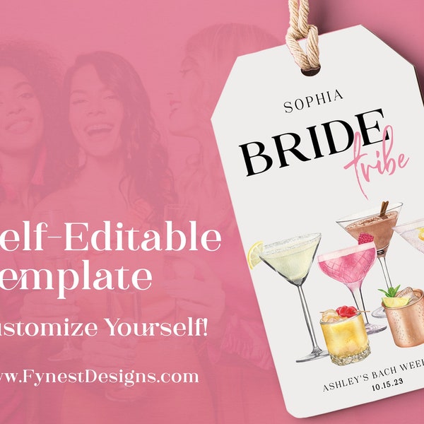 Editable Favor Gift Tag | Watercolor Modern Martini Cocktail Wedding Bachelorette Bridal Party Shower Favor Self Edit Instant Download 2602