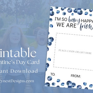 Ik ben zo Berry blij dat we vrienden zijn Vday Card | Fruitsnacks Afdrukbare Valentijnsdag Eenvoudig klaslokaal Uitwisselkaart Download DIY Non Candy 1506