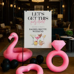 Bachelorette Welcome Sign Template | Watercolor Martini Cocktail Poster – Editable Bridal Happy Hour Sign Let’s Get This Party Started 2602