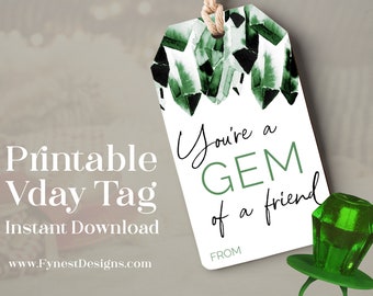 You’re a Gem Crystal Favor Tag | Green Printable  Ring Pop Valentines Day Easy Classroom Exchange Tag Download DIY Valentines Day Card 1108