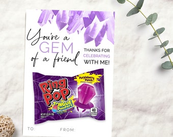 Editable Eres una tarjeta de cristal de gema/Anillo imprimible morado Plantilla de etiqueta de intercambio fácil para el día de San Valentín pop 1108