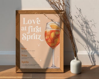 Redigerbar bruddusch Kärlek vid första Spritz barskylt Aperol Spritz mall Orange akvarell cocktailbordskylt Bach signaturdrink 2605