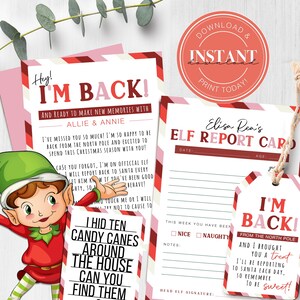 Elfo de Navidad que regresa PAQUETE Carta imprimible / Notas diarias de elfos / Boleta de calificaciones de elfos aprobada por Santa / Estoy de vuelta Ideas de elfos de Navidad RED 905