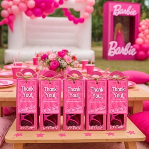 Barbi Birthday Favor Tag – Editable Hot Pink Party Template – Printable Girl Birthday Favor Tags for Barbi Box – Instant Download 3203