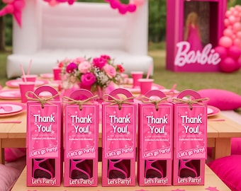 Barbi Birthday Favor Tag – Editable Hot Pink Party Template – Printable Girl Birthday Favor Tags for Barbi Box – Instant Download 3203