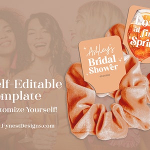 Bearbeitbare Haar Scrunchie Tag Vorlage Aperol Spritz Orange Brautdusche Liebe auf den ersten Spritz Favor DIY Printable Decor Wedding 2605