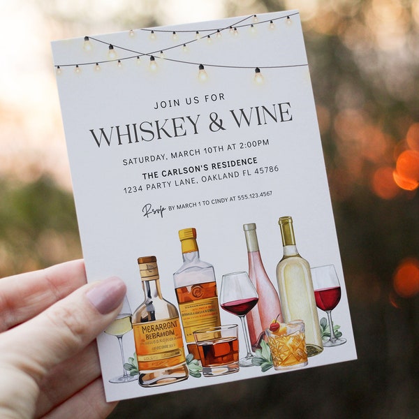 Editable Whiskey & Wine Invitation Template Rustic Couple Shower Ideas Happy Hour Wedding Shower Wine Whiskey Tasting 1517