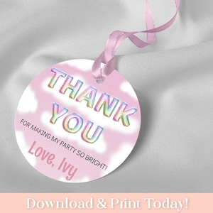 Bearbeitbar Auf Wolke 9 Geburtstag Favor Tag | Danke Wolke Neun Geburtstag Kreis Anhänger Download | DIY On Cloud Nine Geburtstags Printable Tag 1107