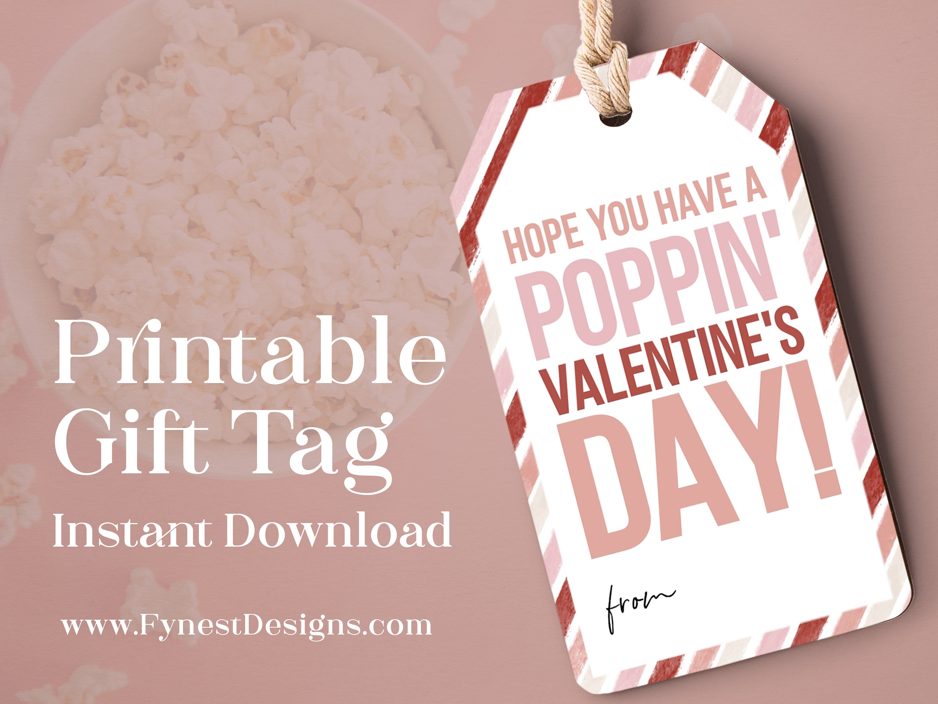 Popcorn Hope You Have a Poppin Vday Favor Tag | Non Candy Printable Valentines Day Easy Classroom Exchange Tag Download | DIY Card 2404